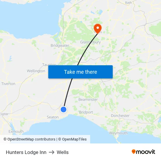 Hunters Lodge Inn to Wells map