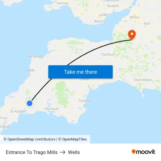 Entrance To Trago Mills to Wells map