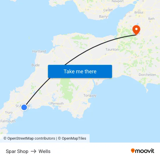 Spar Shop to Wells map