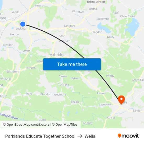 Parklands Educate Together School to Wells map