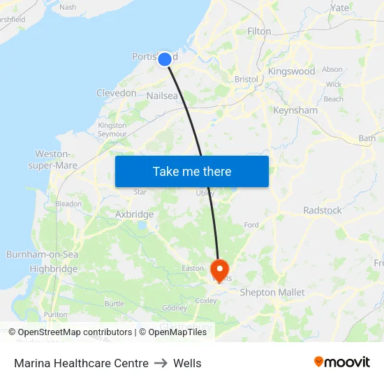 Marina Healthcare Centre to Wells map