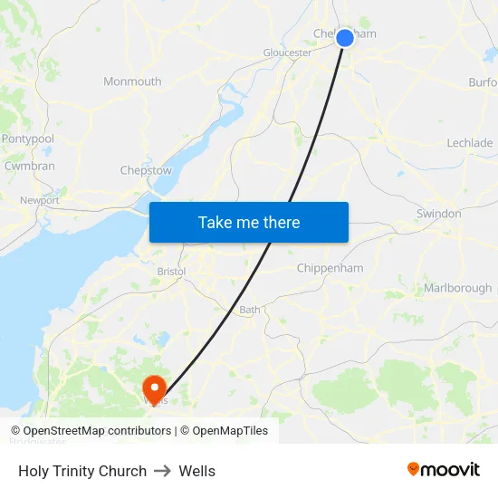 Holy Trinity Church to Wells map