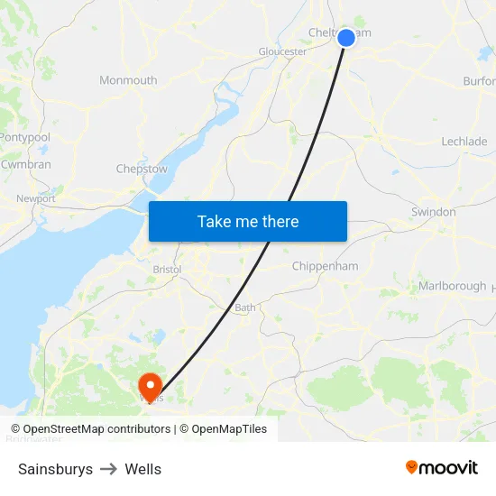 Sainsburys to Wells map