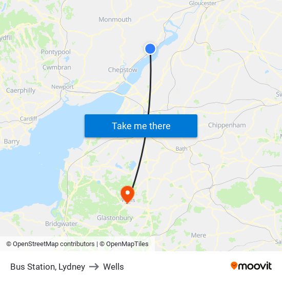 Bus Station, Lydney to Wells map