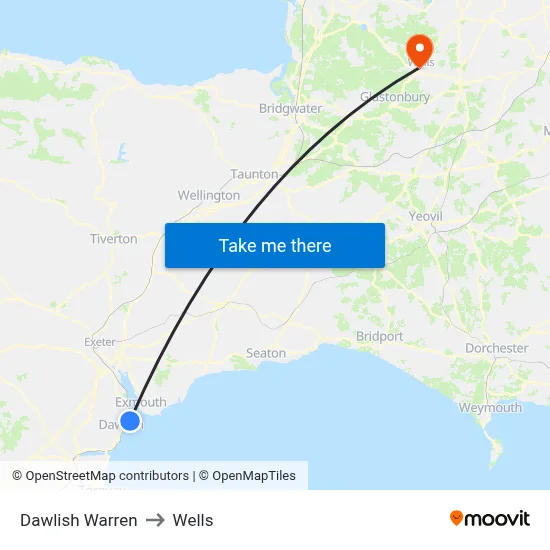 Dawlish Warren to Wells map