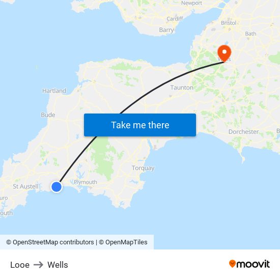 Looe to Wells map