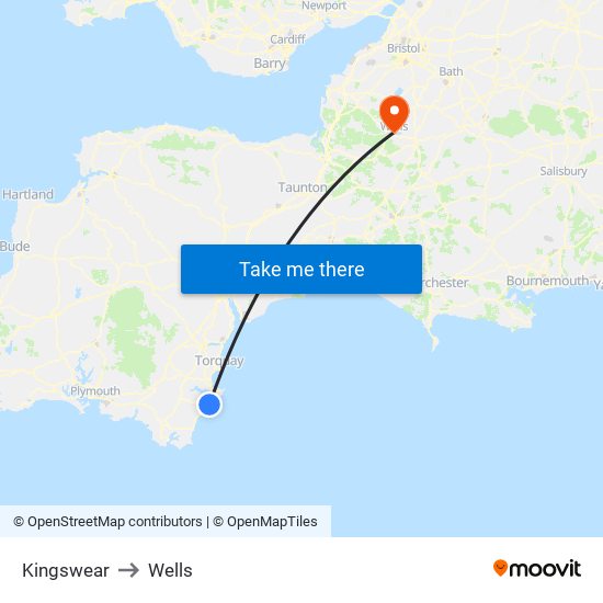 Kingswear to Wells map