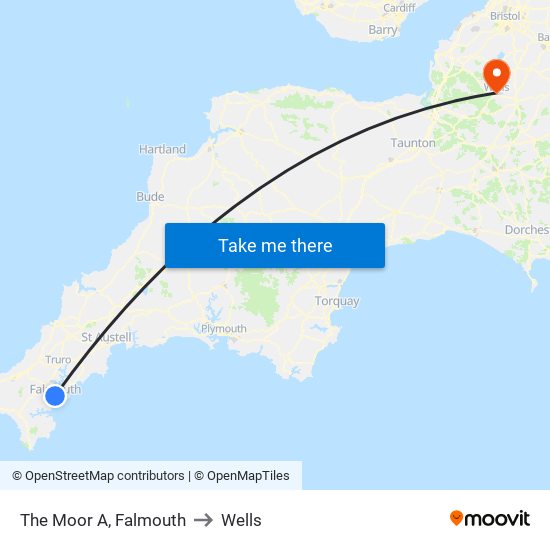 The Moor A, Falmouth to Wells map
