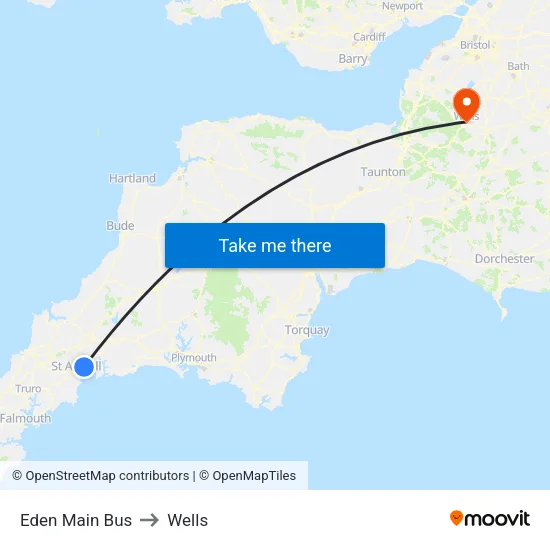 Eden Main Bus Stop to Wells map
