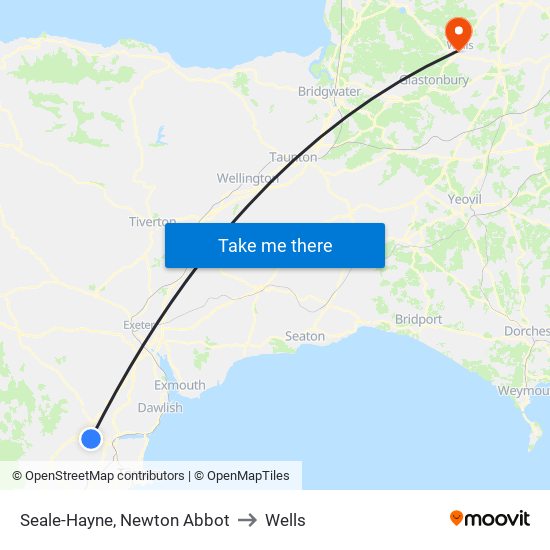 Seale-Hayne, Newton Abbot to Wells map