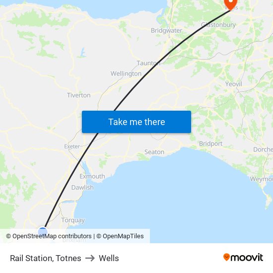 Rail Station, Totnes to Wells map