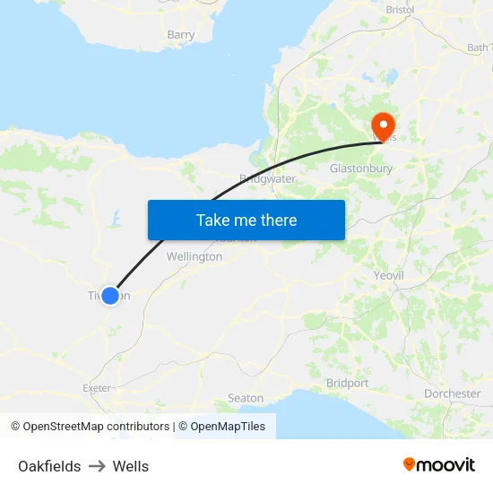 Oakfields to Wells map