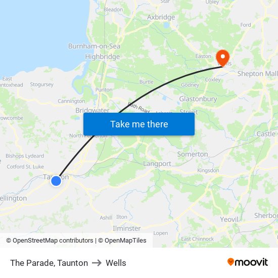 The Parade, Taunton to Wells map