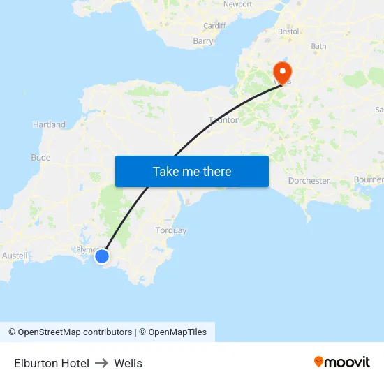 Elburton Hotel to Wells map