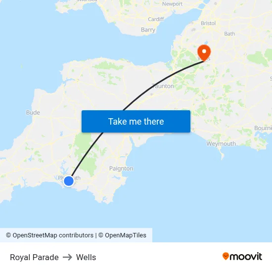 Royal Parade to Wells map