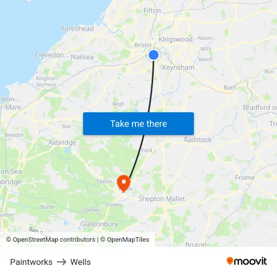 Paintworks to Wells map