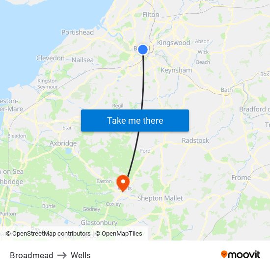 Broadmead to Wells map