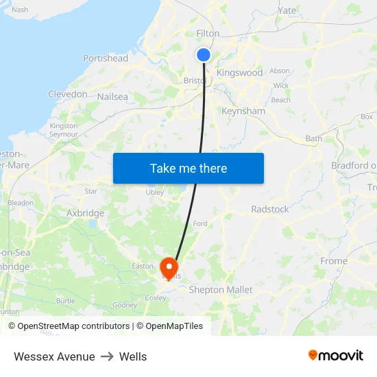 Wessex Avenue to Wells map