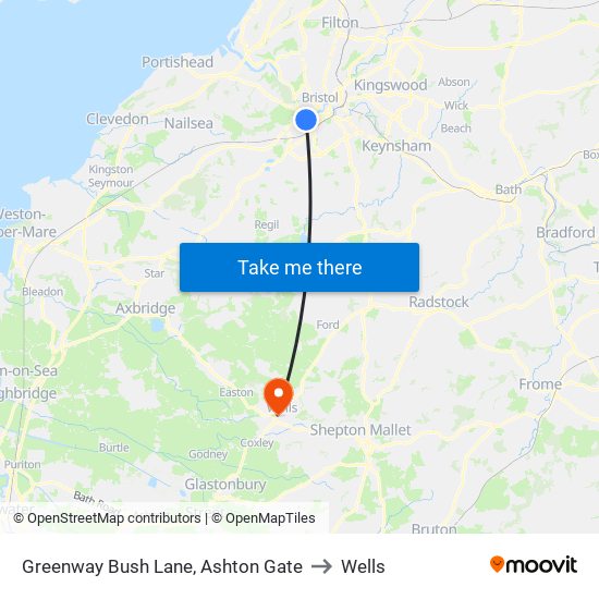 Greenway Bush Lane, Ashton Gate to Wells map