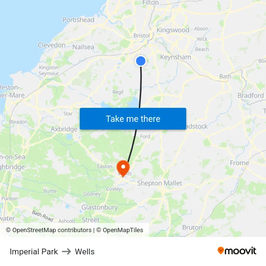 Imperial Park to Wells map