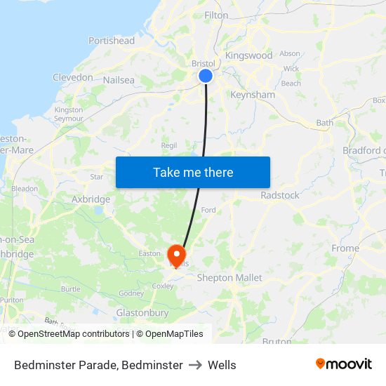 Bedminster Parade, Bedminster to Wells map