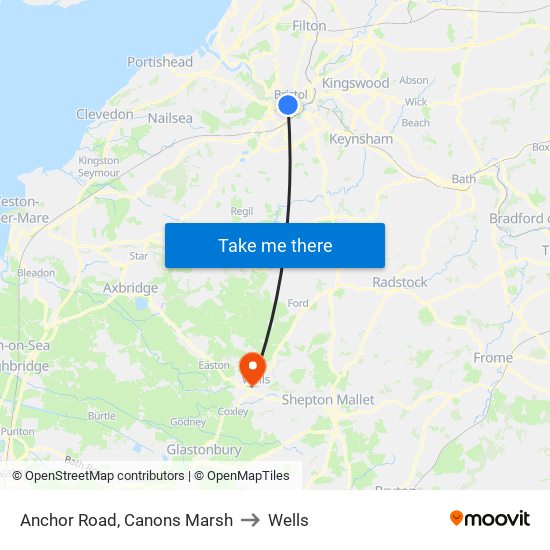 Anchor Road, Canons Marsh to Wells map