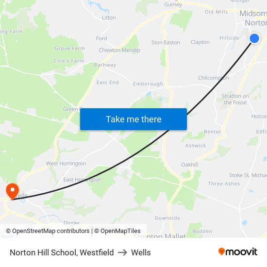 Norton Hill School, Westfield to Wells map