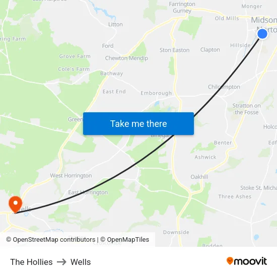 The Hollies to Wells map