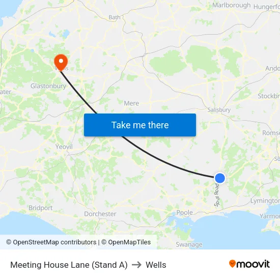 Meeting House Lane to Wells map