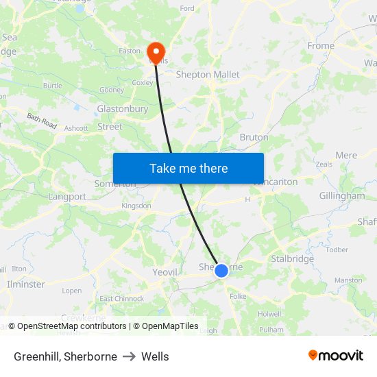 Greenhill, Sherborne to Wells map