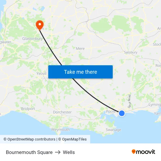 Bournemouth Square to Wells map