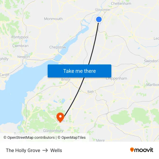 The Holly Grove to Wells map