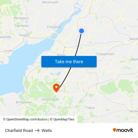 Charfield Road to Wells map