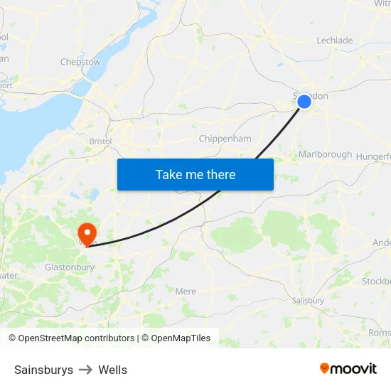 Sainsburys to Wells map
