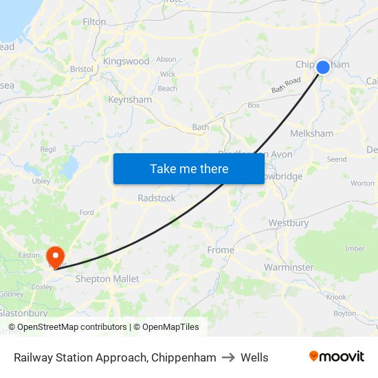 Railway Station Approach, Chippenham to Wells map