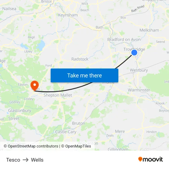 Tesco to Wells map