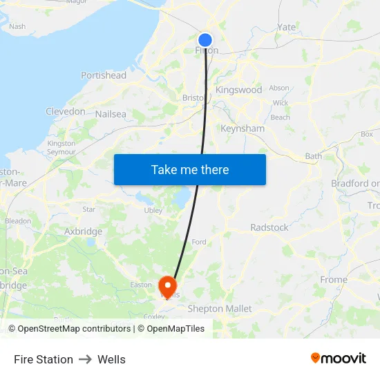 Fire Station to Wells map