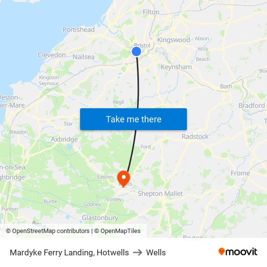 Mardyke Ferry Landing, Hotwells to Wells map