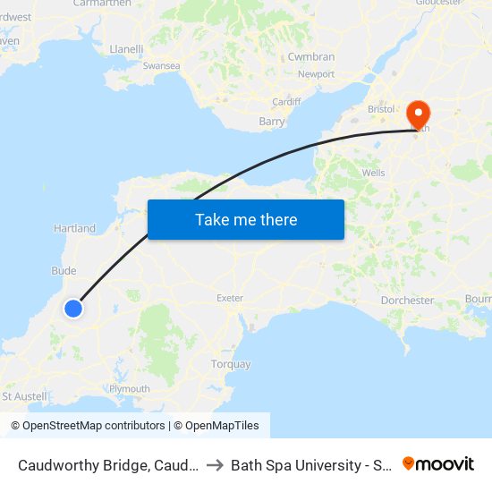 Caudworthy Bridge, Caudworthy to Bath Spa University - Sion Hill map