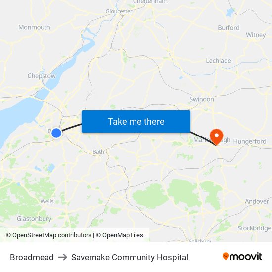 Broadmead to Savernake Community Hospital map