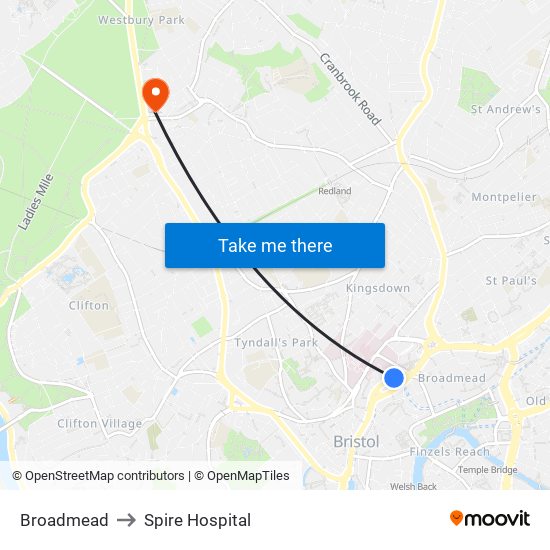 Broadmead to Spire Hospital map