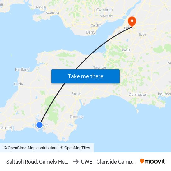 Saltash Road, Camels Head to UWE - Glenside Campus map