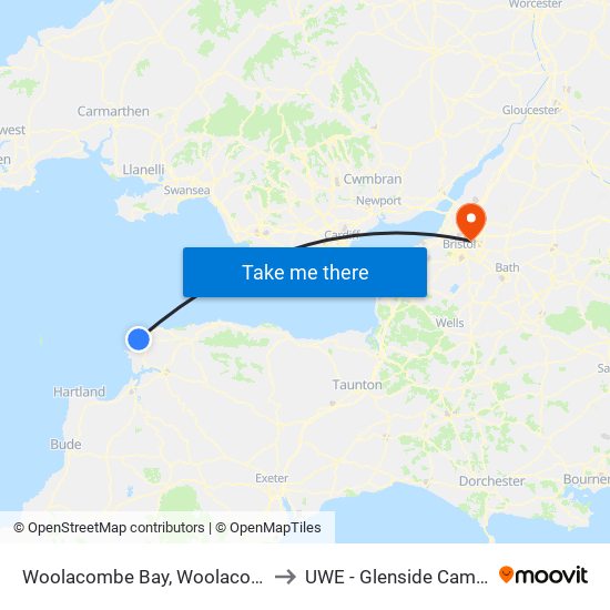 Woolacombe Bay, Woolacombe to UWE - Glenside Campus map