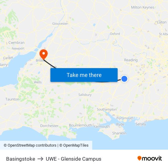 Basingstoke to UWE - Glenside Campus map