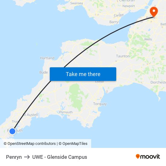 Penryn to UWE - Glenside Campus map