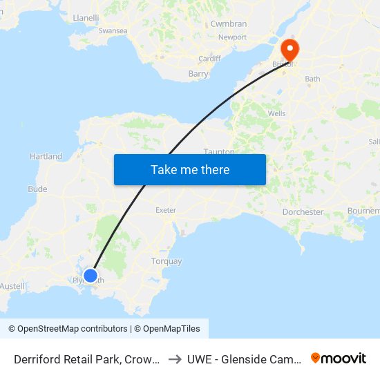 Derriford Retail Park, Crownhill to UWE - Glenside Campus map