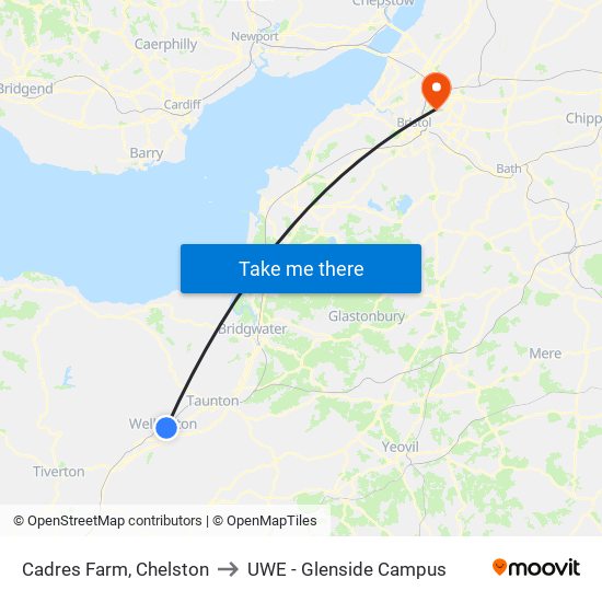 Cades Farm, Chelston to UWE - Glenside Campus map