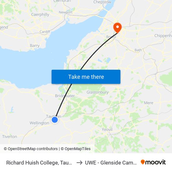 Richard Huish College, Taunton to UWE - Glenside Campus map