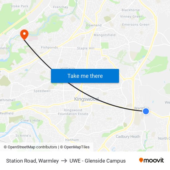 Station Road, Warmley to UWE - Glenside Campus map