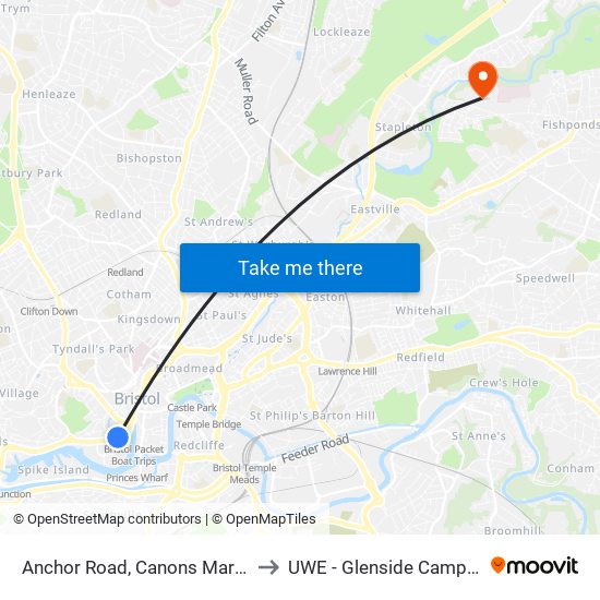 Anchor Road, Canons Marsh to UWE - Glenside Campus map